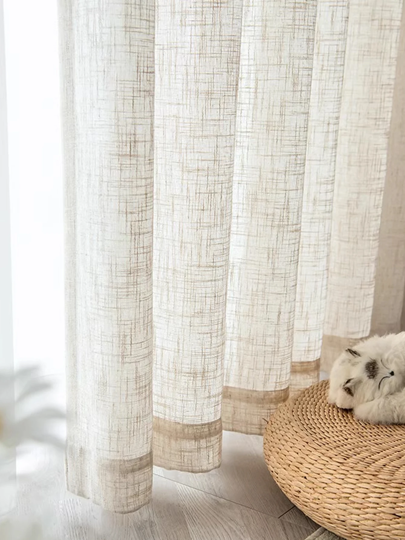 Simple Japanese-style Window Screens and Solid Colored Linen for Living Room and Study and Can Prevent Dust and Mosquitoes