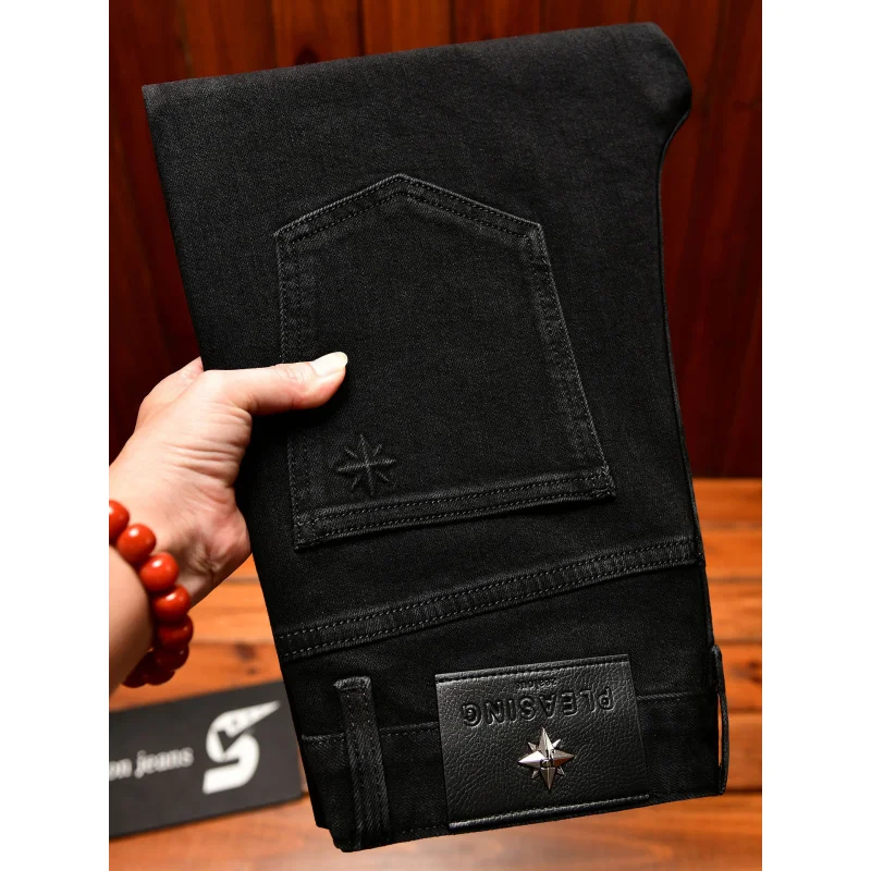 

Высококачественные минималистичные черные джинсы для мужчин и маленьких ног, осенне-зимний повседневный тренд, легкие роскошные длинные брюки.