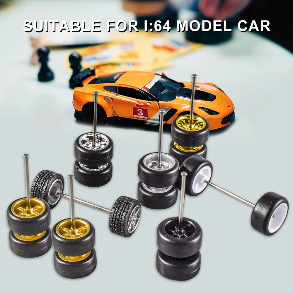 9IMOD 1/64 Alloy Car Wheels and Rubber Tires 11mm Size Rims Tires Set for Hot Wheel/Matchbox/Domeka/HW/Off-road 1:64 Car