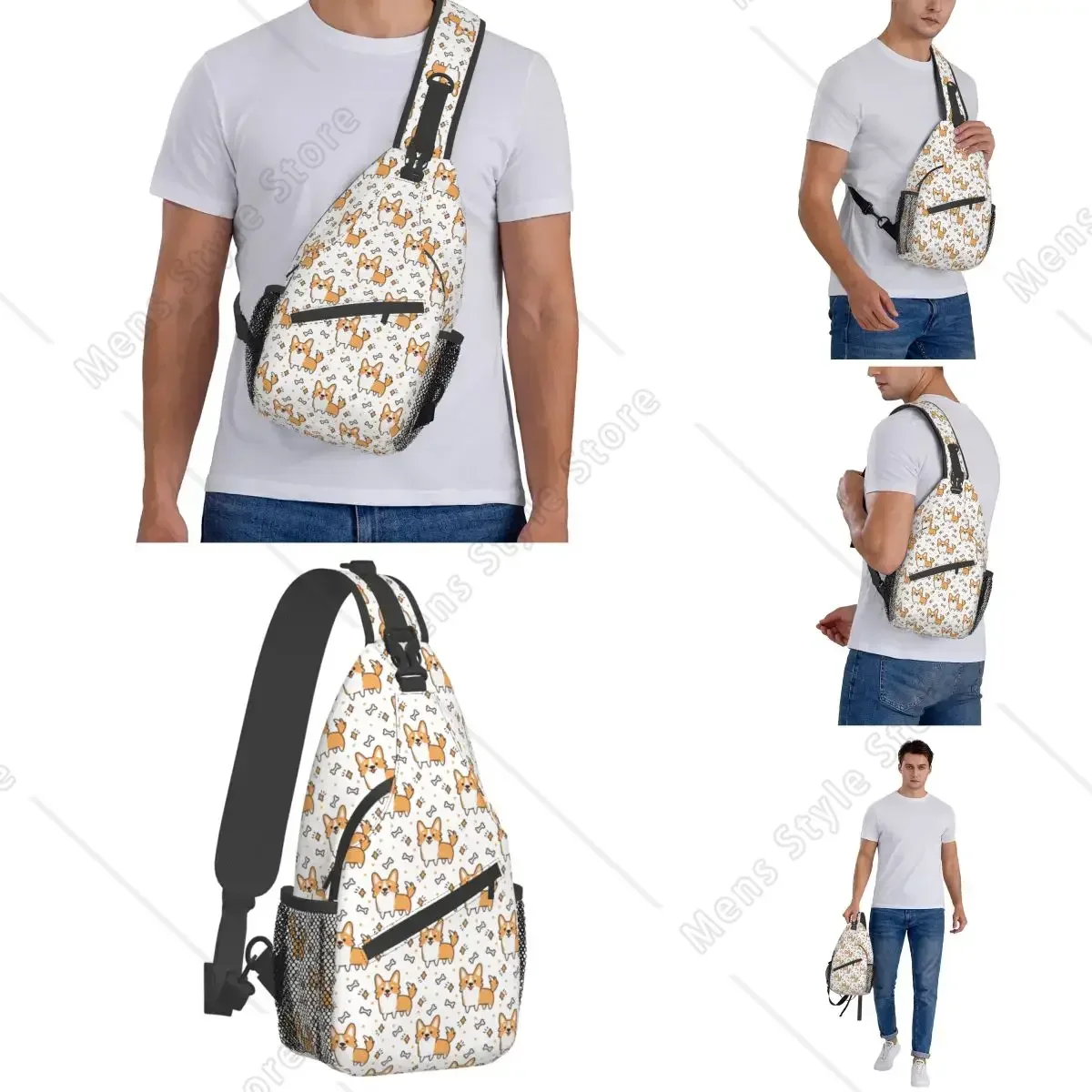 Kawaii Corgi sac à bandoulière poitrine bandoulière sac à dos randonnée en plein air sacs à dos mignon Animal hommes femmes cartable