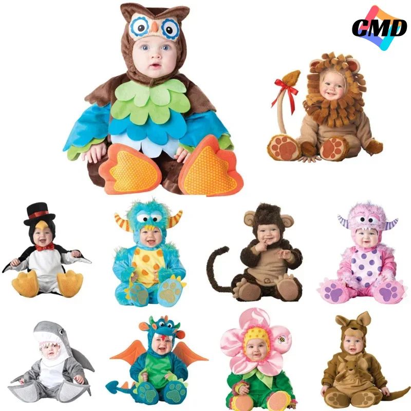 Cos Infant Toddlers Baby Halloween Cosplay Costumes Cute Cartoon Monkey Dinosaur Kangaroo Penguin Christmas Purim Rompers Jumpsu