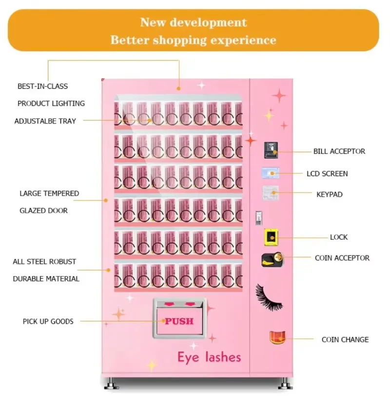 Popular Beauty Vendor Machine Touch Screen Hair Eyelash Cosmetics Makeup Skincare Vending Machine With Beautiful Sticker
