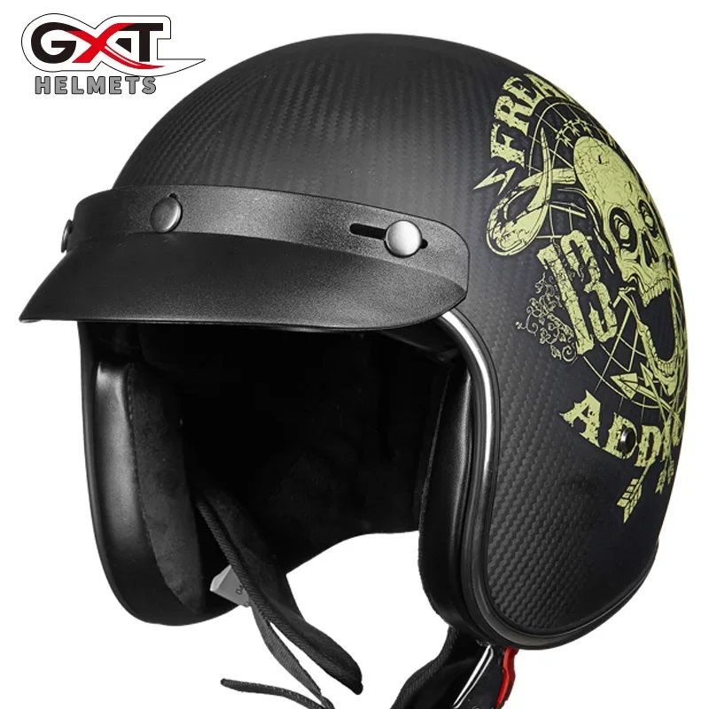 GXT Men/women Retro Motorcycle Helmet Carbon Fiber Motorbike Racing Half Face Helmets Electric Moto Riding ECE Safety Helmet