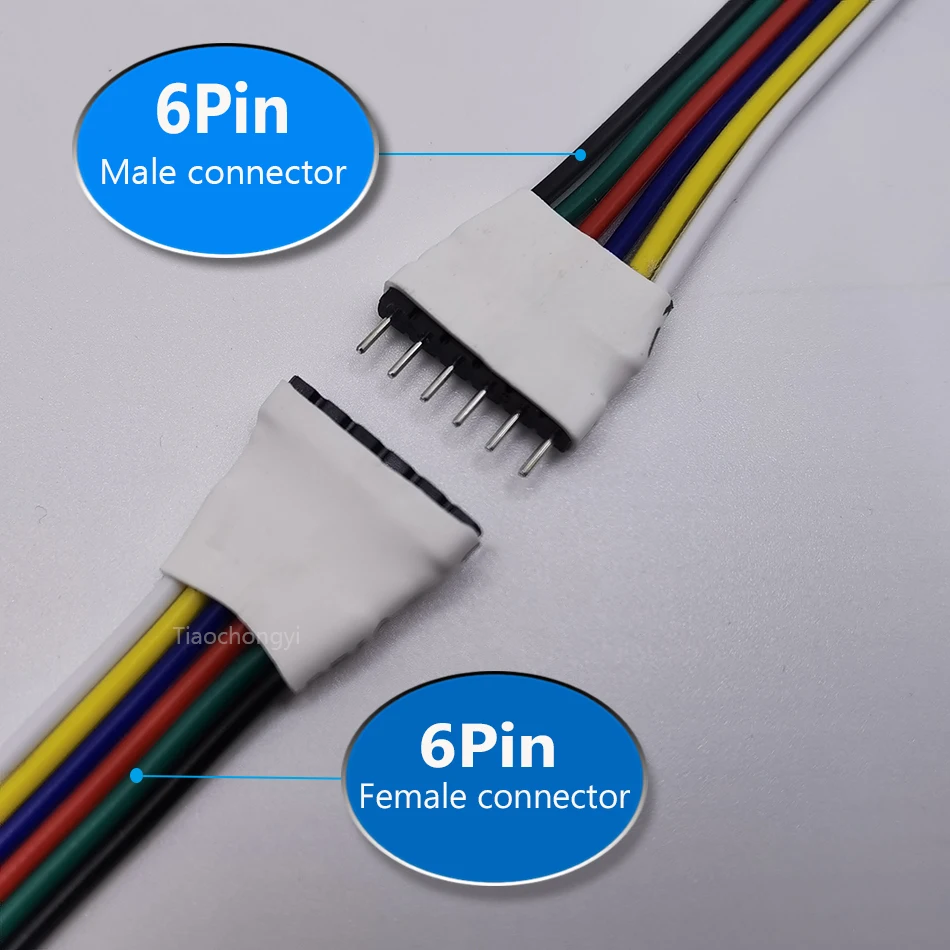 6pin Male Or Female LED stip Connector With 15cm Cable Cord 2.0mm or 2.54mm Pin Distance For 5050 RGBCCT 12-24V LED Strip Light