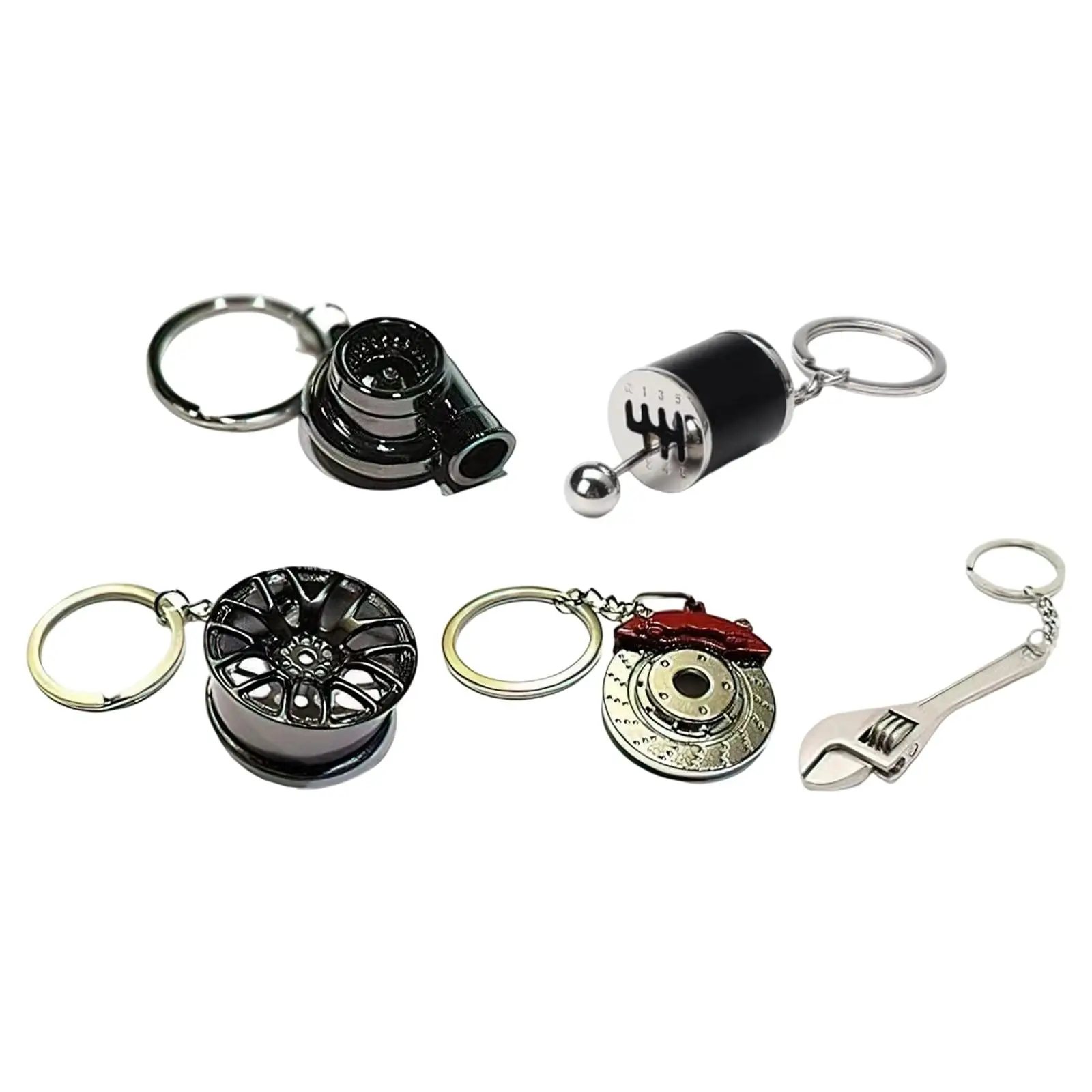 5Pcs Car Parts Key Chain Set Sturdy Black Multifunction Mini Tool Keychain for Wheel Six Speed Manual Gearbox Stick