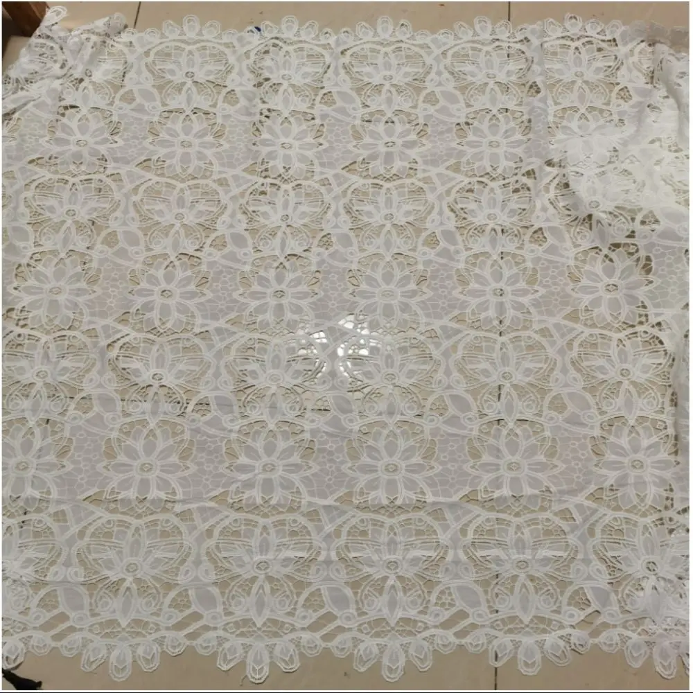 Chiffon laser cutting mbroidery lace fabric eyelect hole embroideried clothing for woman dress apparel with Square geometric