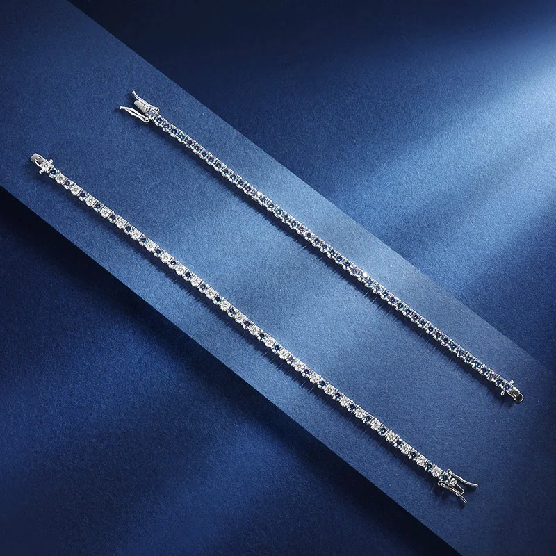 TBCYD 3/4/5/6.5mm Sapphire Blue Moissanite Tennis Bracelet  S925 Sterling Silver For Men Women GRA Certified Hip Hop Jewelry