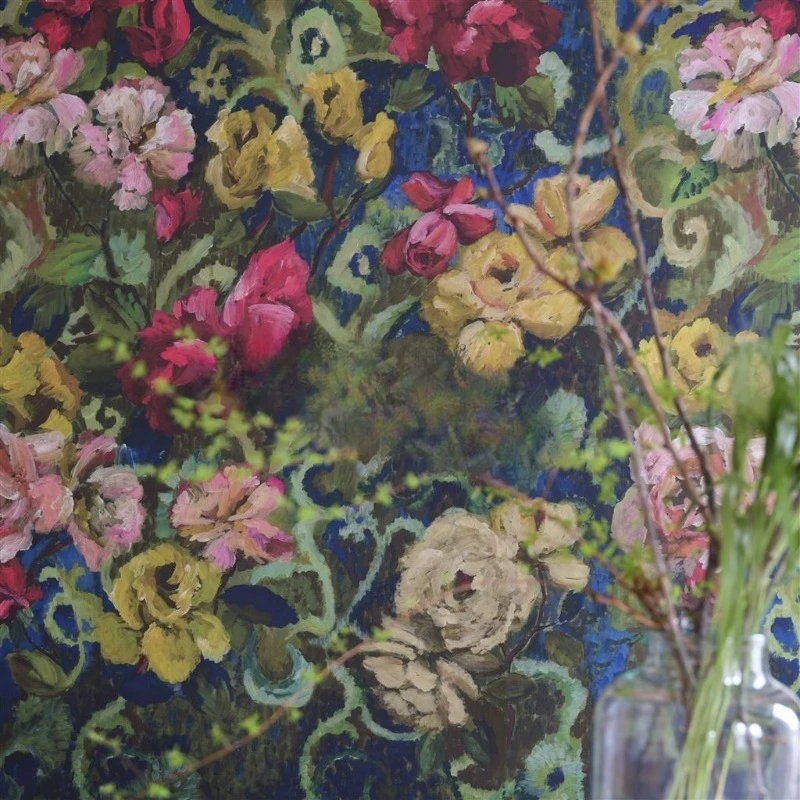 

Original imported mural, hand-painted large flower tapestry flower retro green background