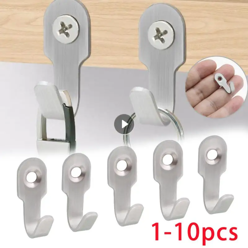 

1-10pcs Mini Stainless Steel J-shaped Hook With Screw Items Key Rack Wall Punching Hooks Kitchen Accessories Bathroom Hardware