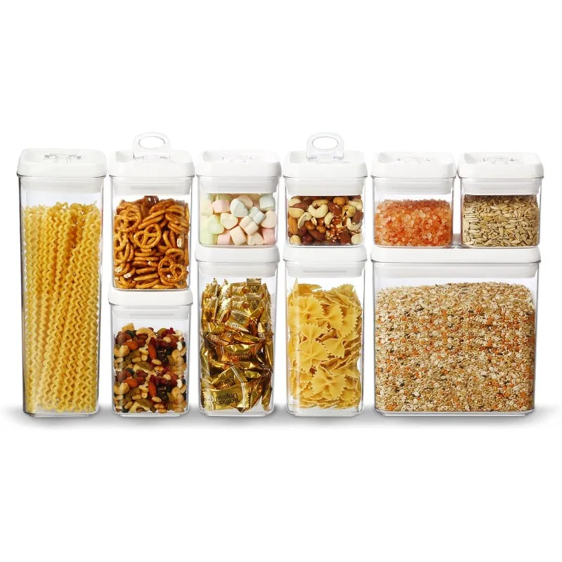 Flip Tite Storage Container with 4 Inch Lid Square & Rectangle, Air Tight Ring Seal Top Clear Acrylic Canister Jar, Spice Pasta