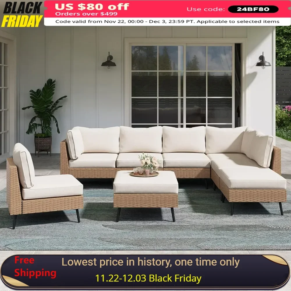 

Outdoor Patio Furniture, 8 Piece Sectional Sofa PE Rattan Patios Conversation Sets with Thick Cushions, Outdoor Patio Furniture