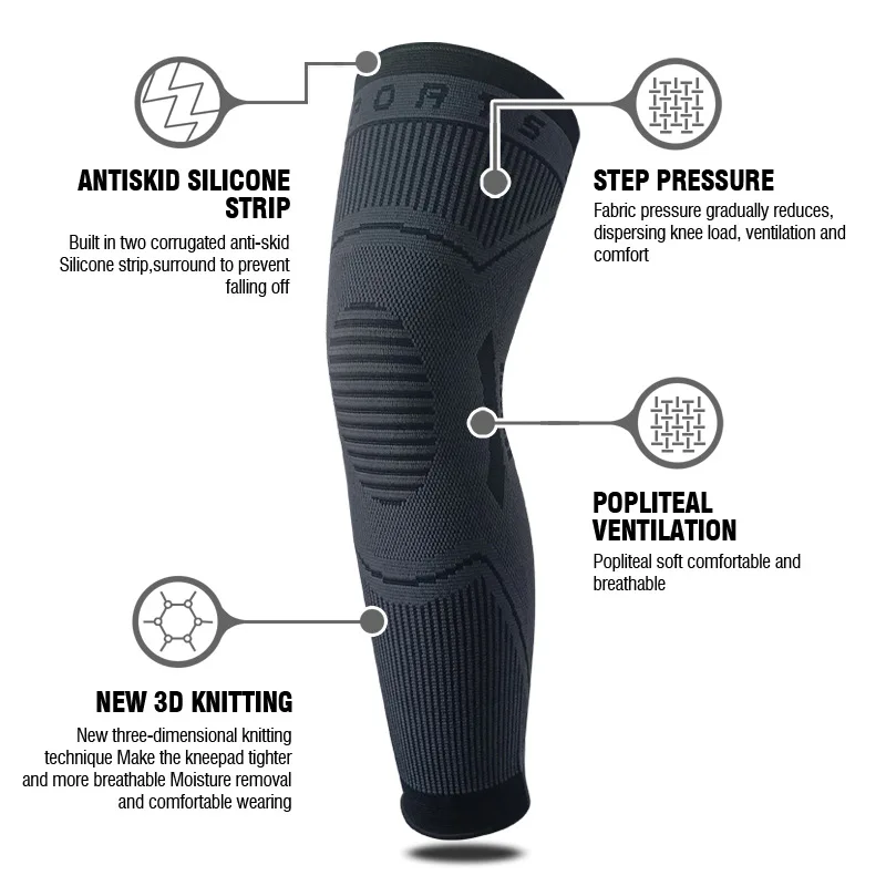 Long Knee Brace Antiskid Silicone Strip Step Pressure Relief Popliteal Ventilation Knitting Running Basketball Joint Protection