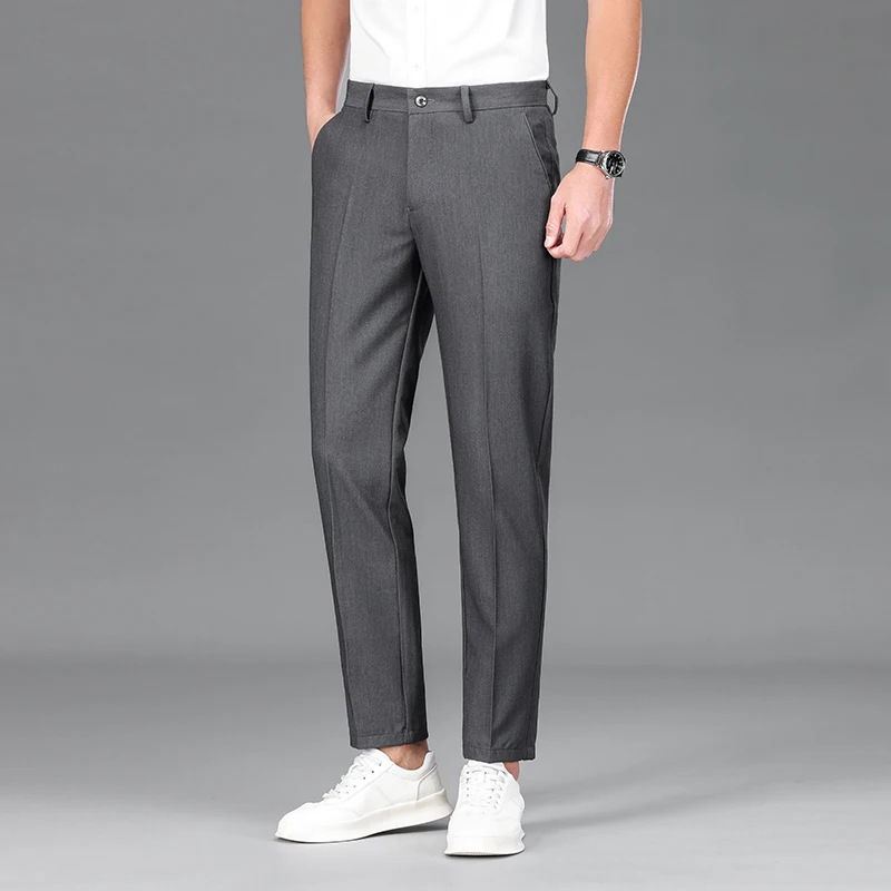 Business Casual Formal Suit Pants Men's Clothing Straight Solid Color All-match Spring Summer Commute Pockets Spliced Trousers