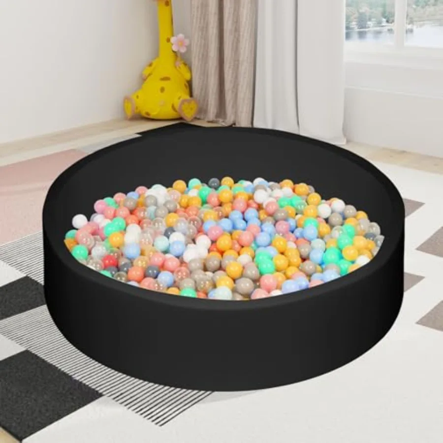 特大ソフトフォームボールピット 51.2 x 11.8インチ ブラック 室内幼児用プレイペン - ボールなしの大型スポンジ丸型ボールプール