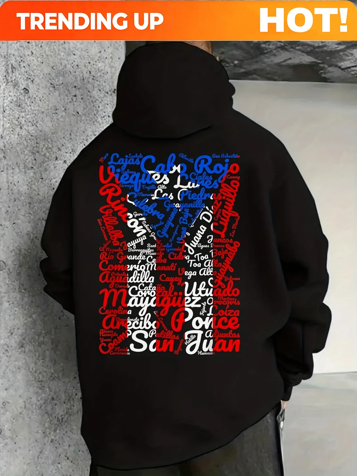 Customization Puerto Rican Flag Apparel, Popular Designs, Trendy Gifts, Stylish Classic Black Hoodie With Kangaroo Pocket, Made
