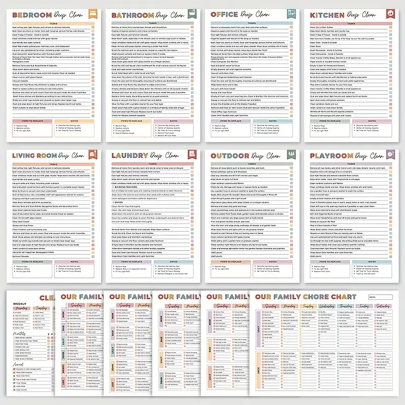 جدول خطة التنظيف، جدول تنظيف مخطط التنظيف ADHD، وقائمة مرجعية، دفتر ملاحظات مخطط المهام