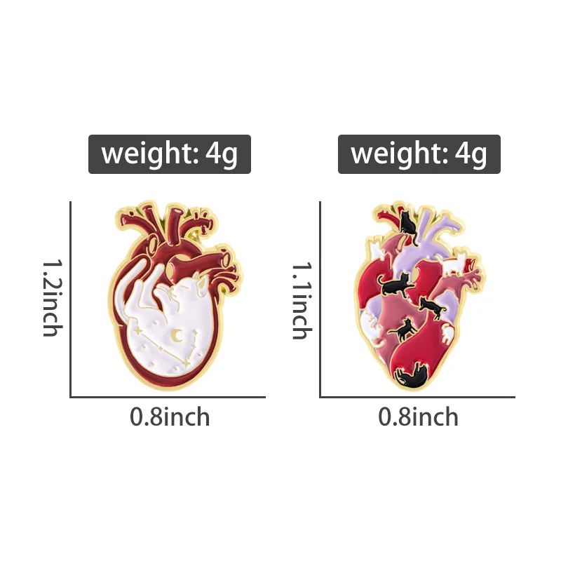 Cat in Organ Heart Enamel Pins Cartoon Cute Kitten Running Brooches Clothes Accessory Lapel Badges Pet Jewelry Gift