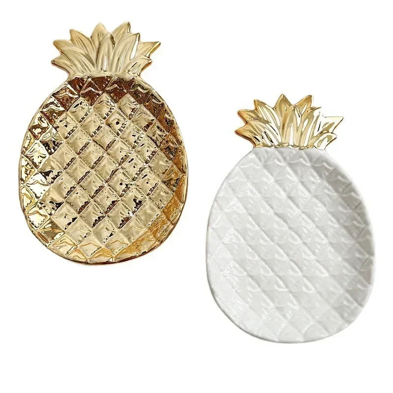 Creative Ceramic Plate Nordic Modern Pineapple Plate Gold Pineapple Tray Ornaments Storage Plate Desktop Decoration