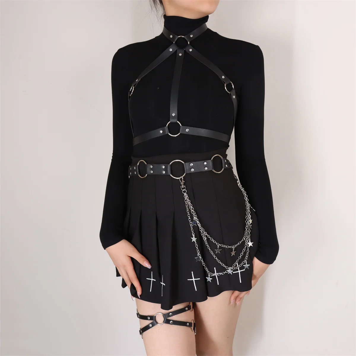 Shoulder Belt Waist Belt Body Chain Women's Waist Pu Leather Chain Punk Belt Girl's Decorative Short Skirt Shirt Accessory Set