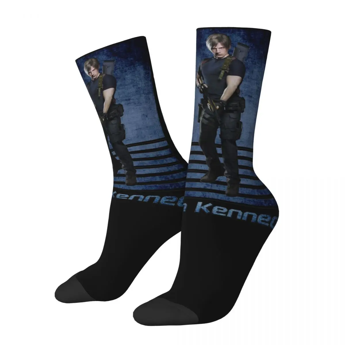 Casual Retro Leon Kennedy Blue Design Basketball Crew Socks Merch All Season Horror Game Soft Middle Tube Socks Breathable