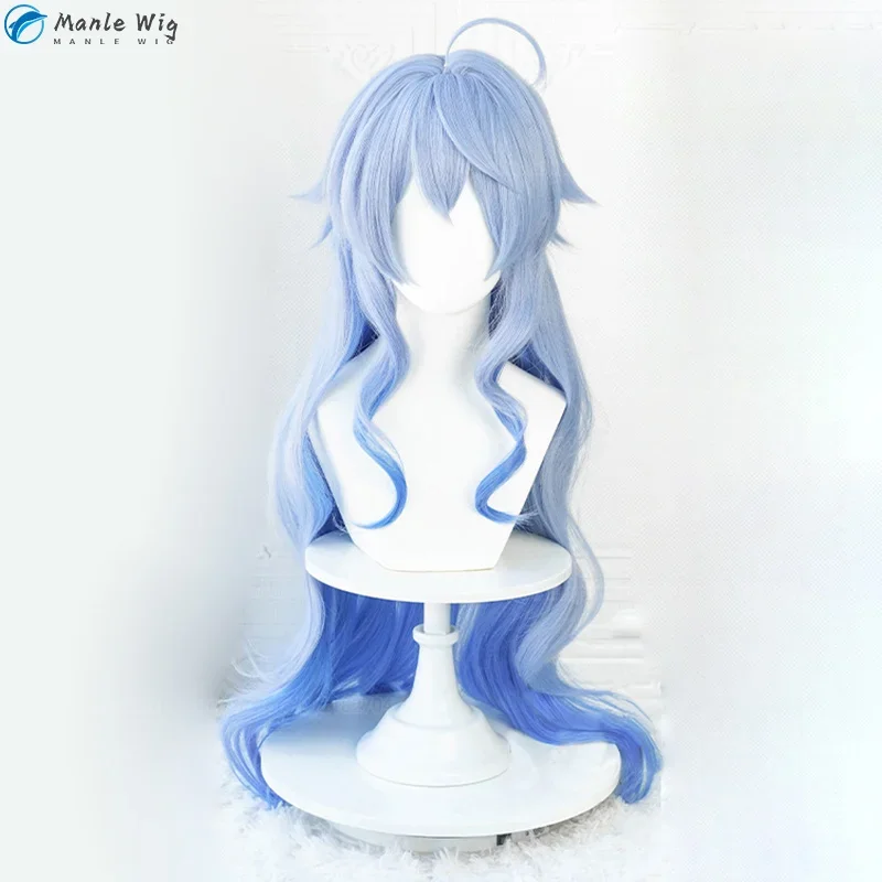 90cm ganyu genshin peruca ganyu cosplay peruca azul gradiente cabelo encaracolado resistente ao calor anime cosplay perucas + peruca boné