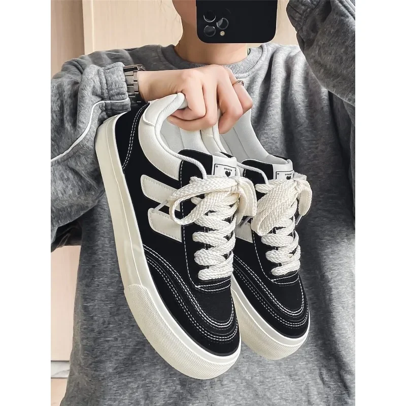 Thick-soled Canvas Shoes for Women 2024 Spring and Autumn New Niche Original Retro All-match Sneakers Hong Kong Style