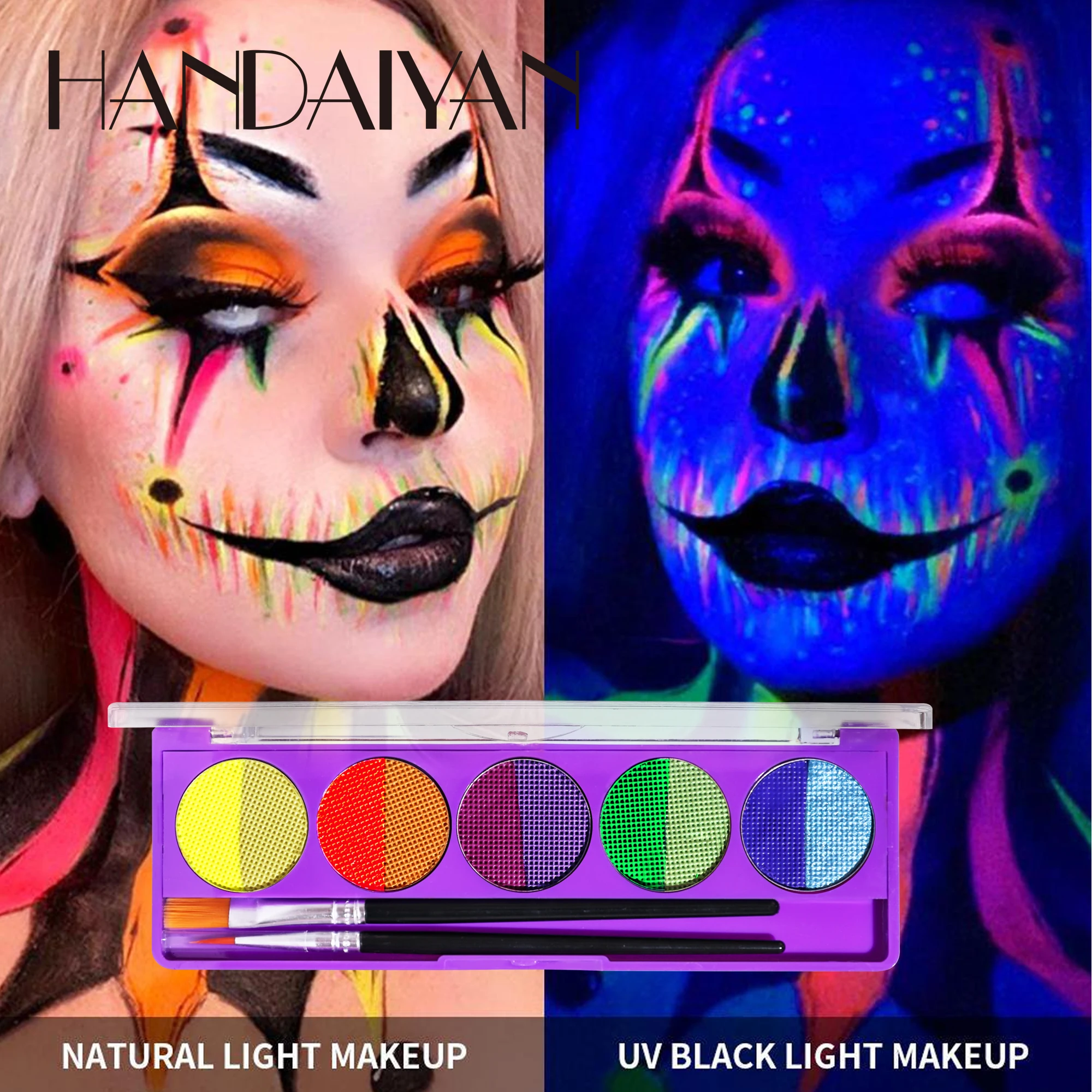 HANDAIYAN 10 Colors UV Face Paint Kit Neon Fluorescent Body Painting Professional Water-soluble Makeup with Brush Cosmetics