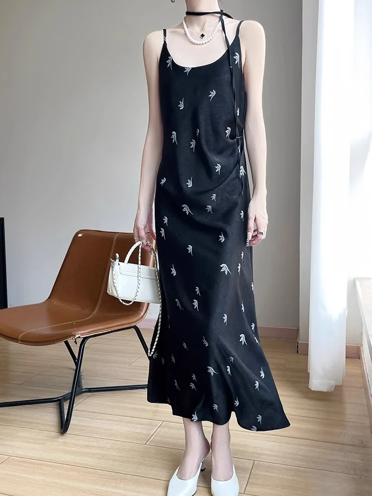 Ele Satijnen Print Design A-lijn Dr Luxe mat Hoge Taille Lange Rok Svel Dames Faion Pendelen Dr