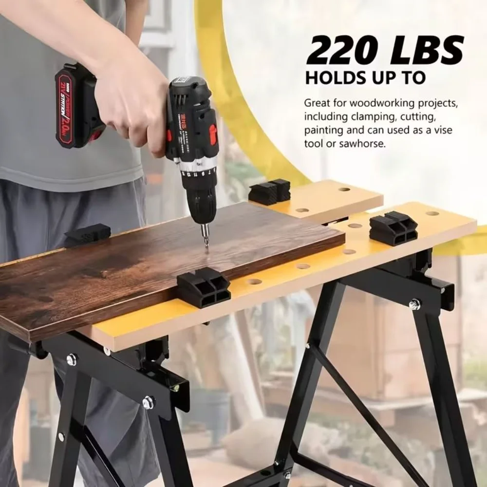 Banco de Trabajo Plegable Portátil, Mesa de Carpintería Ligera con Estructura Resistente, Banco Compacto para Bricolaje, para Reparaciones y Proyectos en Garaje/Taller/Hogar, 1 Pieza