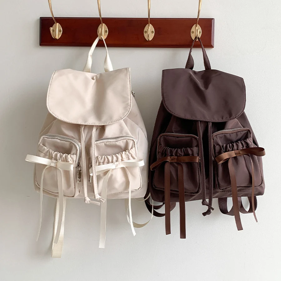 New Cute Fashion Bowknot Students Bookbag College Style Korean Version Large Capacity Backpack for Commuting Women's Bag Travel