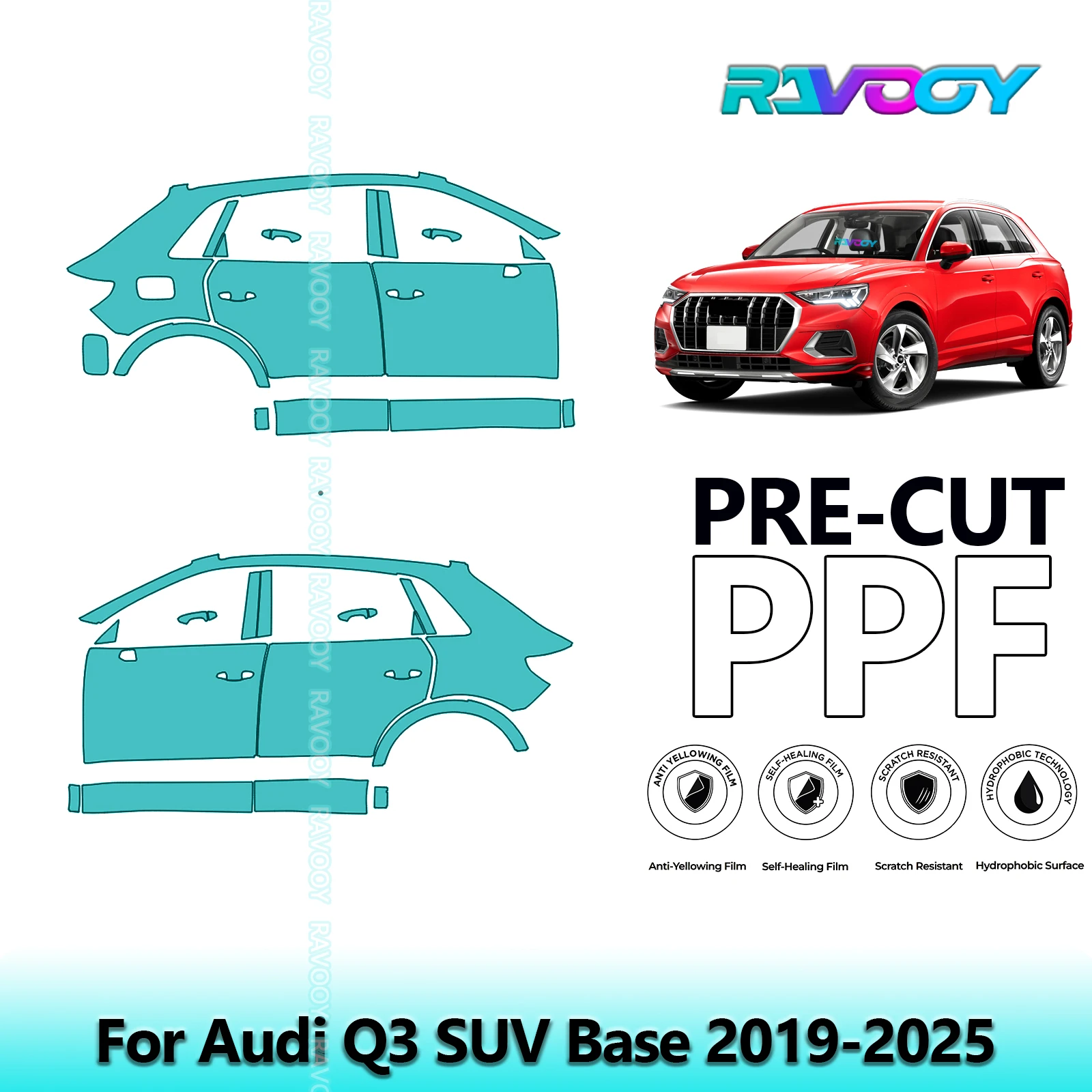 

For Audi Q3 SUV Base 2019-2025 8.5mil Clear Matte Pre-Cut PPF Door & A/B Pillar Kit TPU Paint Protection Film Set