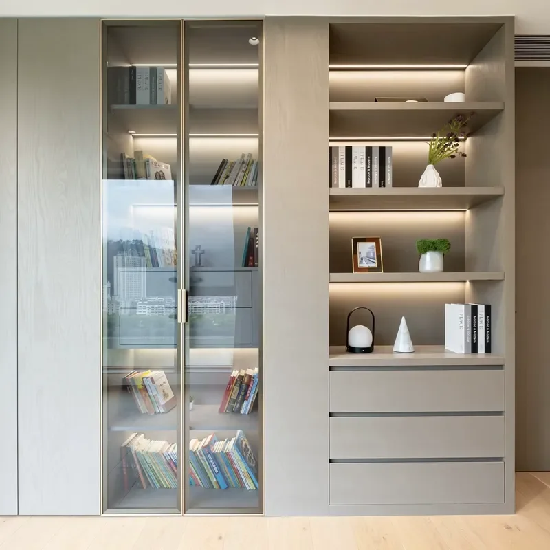 Wooden Library Wall Bookcase With Storage Living Room,Modern and Industrial Design Bookcase and Bookshelf