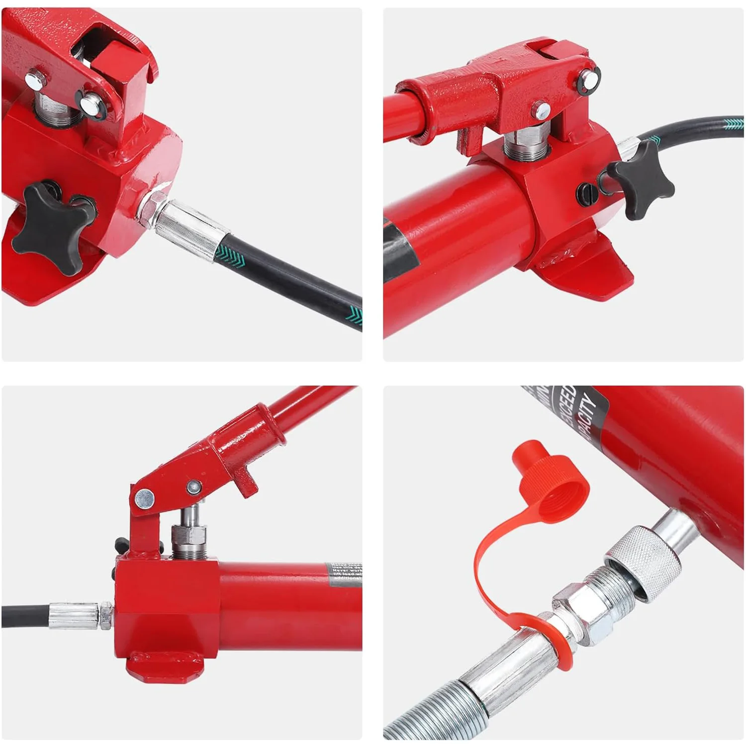 طقم جاك هيدروليكي 10 طن، طقم طاقة بورتا مع مضخة مع خرطوم زيت 4.6 قدم/1.4 متر، جاك هيدروليكي محمول مع حقيبة تخزين