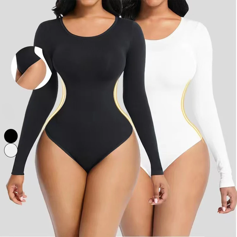 

2023 Roupas Femininas Slimming Crew Neck Long Sleeve Open Crotch Playsuit Bodysuit Basic Solid Color Body Shirt Women jumpsuit