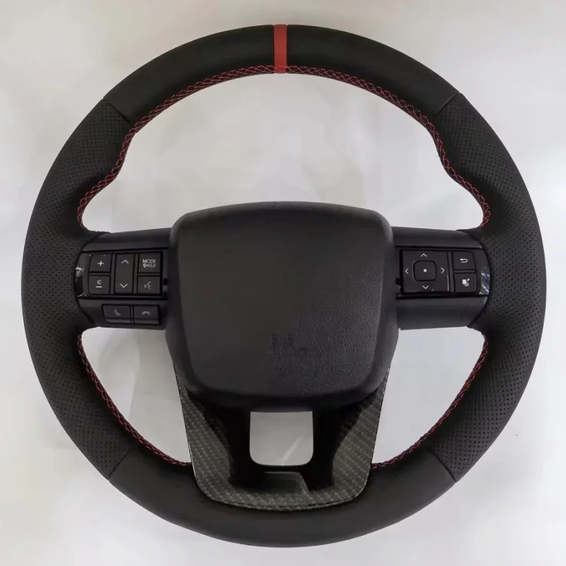 Full Leather Steering Wheel With Buttons For Toyota Hilux Revo Fortuner Steering Wheel Modification Car Accessories Customized