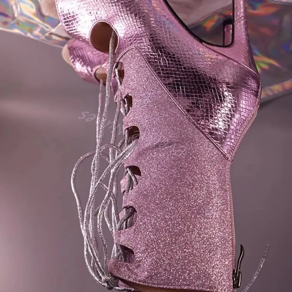 

Ботильоны с открытым носком и блестящими строчками, женские ботильоны с перекрестным ремешком и молнией сзади, обувь для джазовых танцев, новые блестящие ботинки для выступлений на сцене