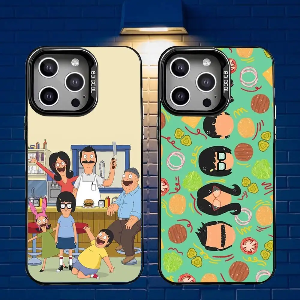

Cartoon B-Bobs-S-B-BurgersS Phone Case For iPhone 16,15,14,13,12,11,Mini,Pro,E,MAX Gray Matte Silicone Black Cover