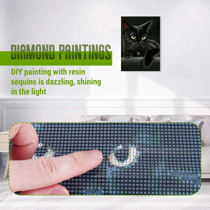 Animale gatto nero pittura diamante, diamante rotondo ricamo arte diamante lavoro manuale fai da te simpatico Puzzle per animali domestici