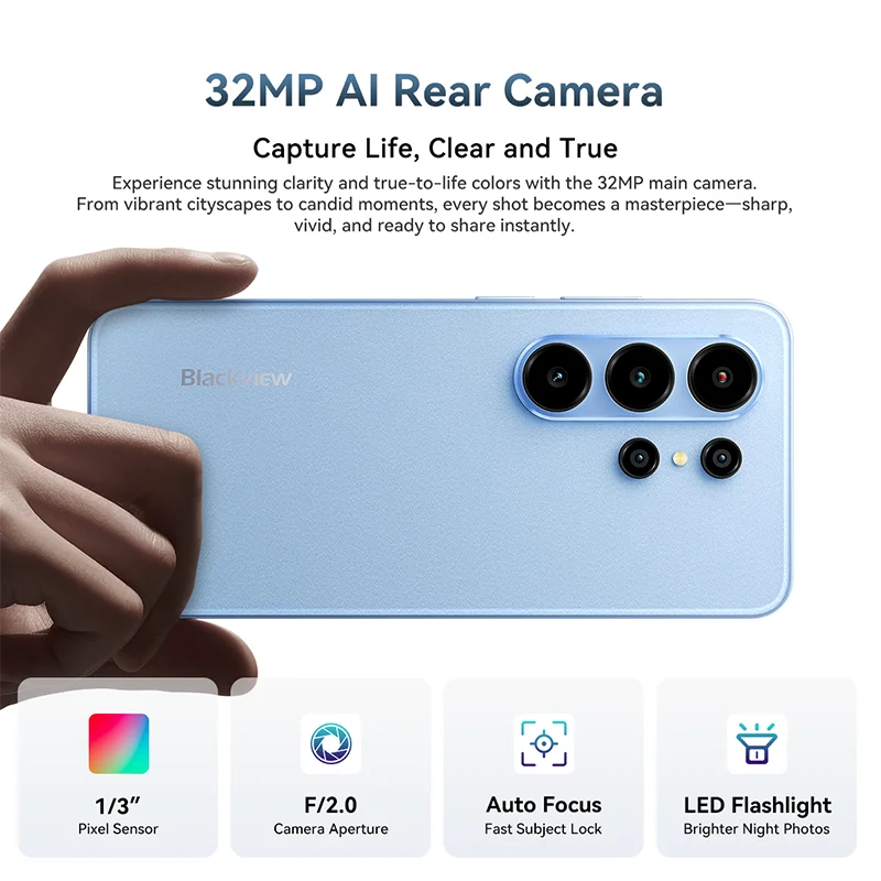 블랙뷰 웨이브 10 스마트폰 6.88 HD+ 120Hz IPS 디스플레이 옥타코어 8GB 128GB 32MP 카메라 5000mAh 3 카드 슬롯 안드로이드 16…