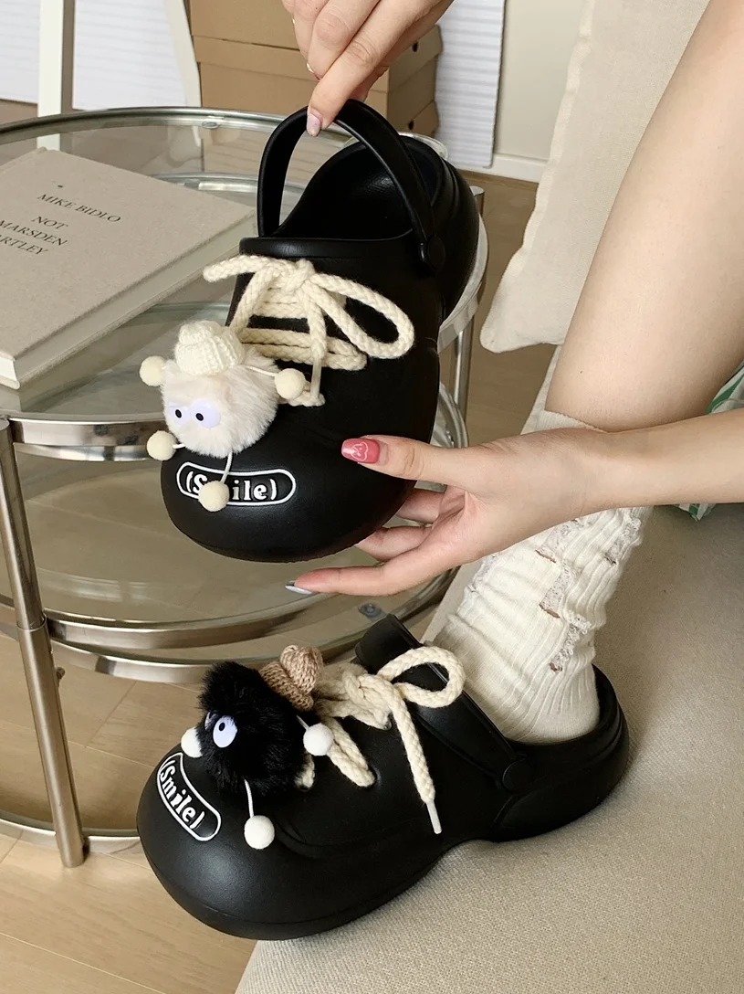 Summer Slipper Women Black And White Cute Coal Ball Couple DIY Hole Shoes In Men Beach Sandals Outside Garden Shoes