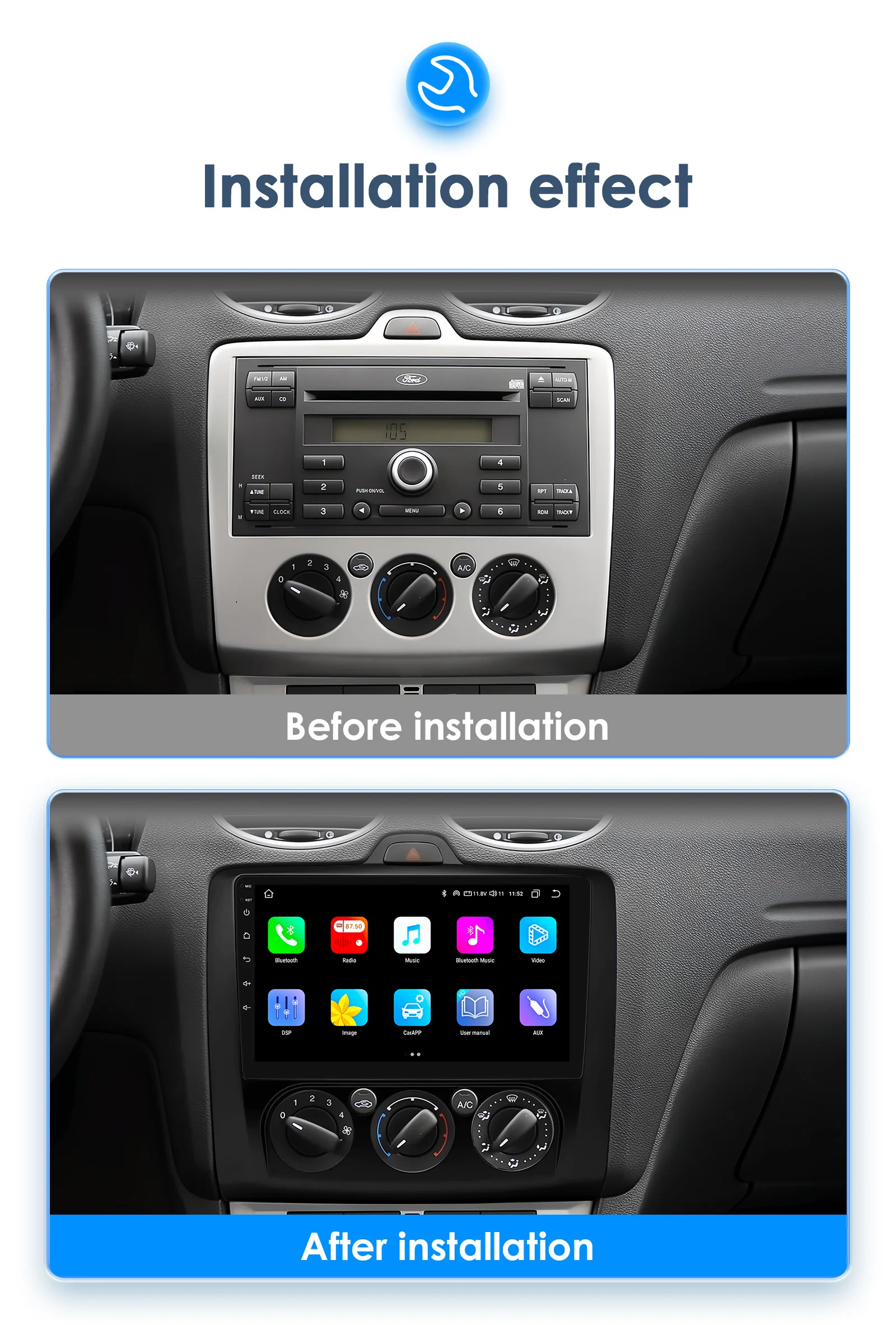 9 "Android 13 Auto radio GPS Stereo Für Ford Focus EXI ZU 2004-2011 Multimedia-player 4G Autoradio DSP Carplay 2din SWC Kopf Einheit – Detail 3