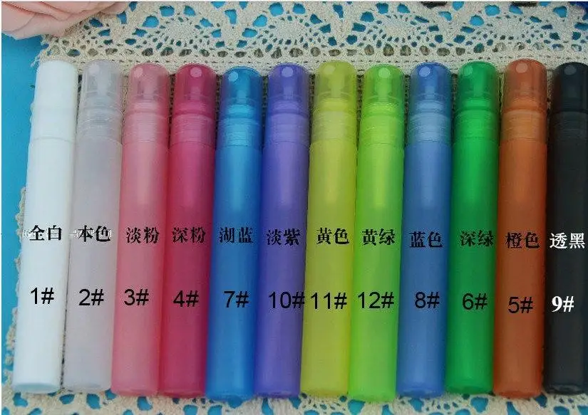 100pcs/lot 10ml Empty Translucence Ice Plastic Spray Bottle Makeup Perfume Atomizer Refillable Bottles Multicolor Print logo