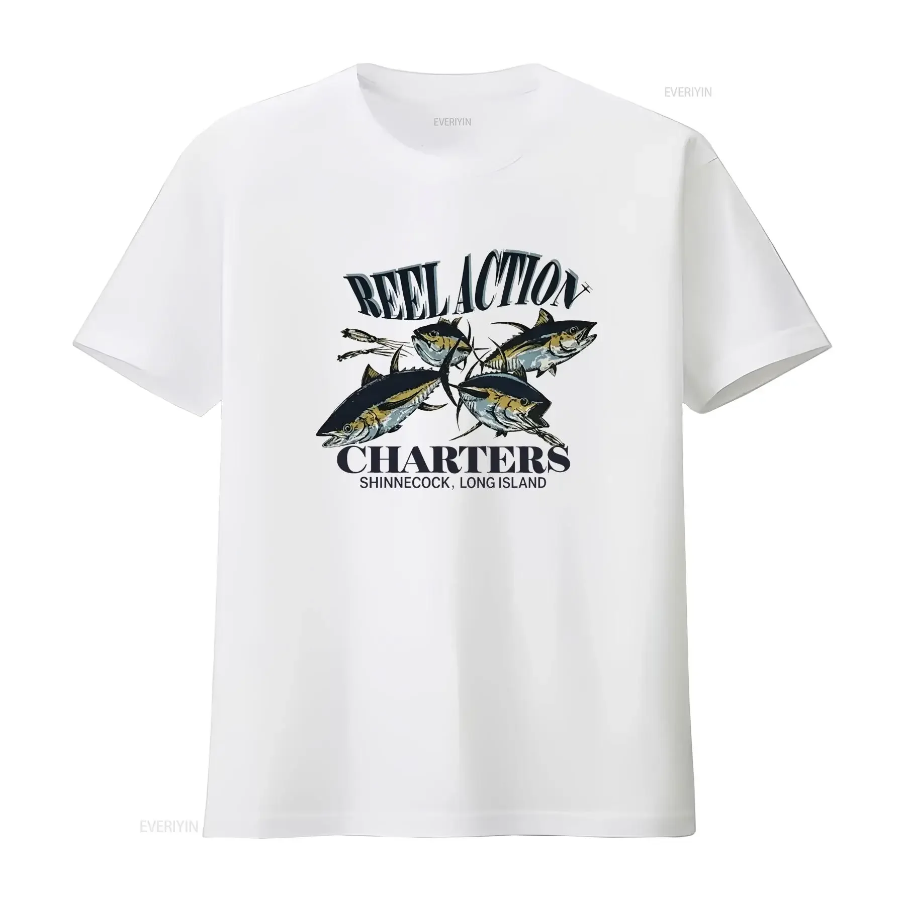 Reel Action Charters Shinnecock Long Island T Shirt Size 2XL Fishing vintage Washed fashion designer clothes Slightly