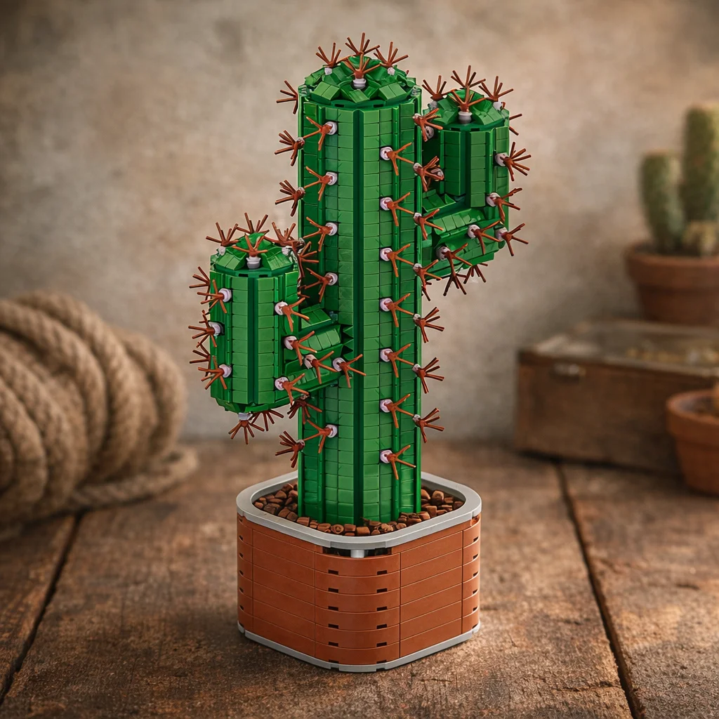 

MOC Giant Cactus Plant Building Block Set Micro Brick Potted Succulent Model Home Desk Decor Assembly Gift