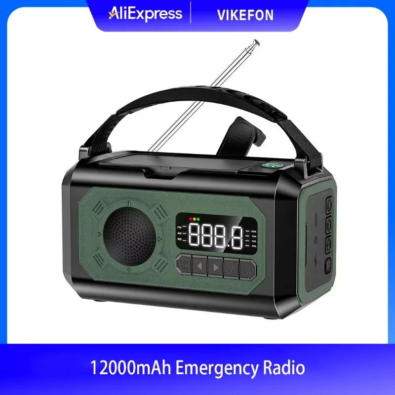 

12000mAh Emergency Radio Multifunction Radio Hand Crank Solar AM/FM/NOAA Weather Radios with LED Flashlight Power Bank Charger