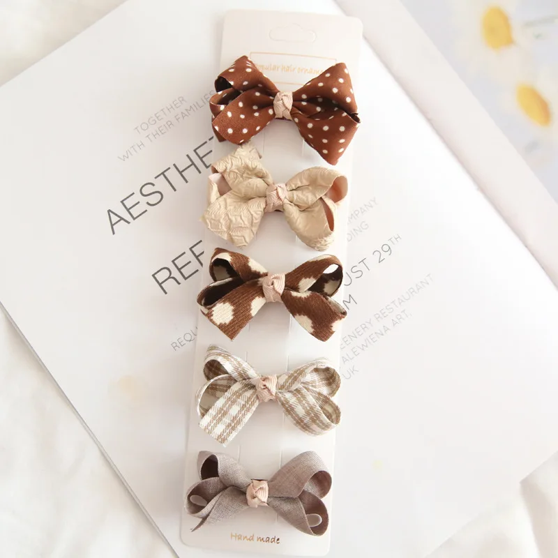 5Pcs/Lot Children\'s Headwear  Baby Hair Accessories  Clip Bows For Girls All Cloth Hairpin