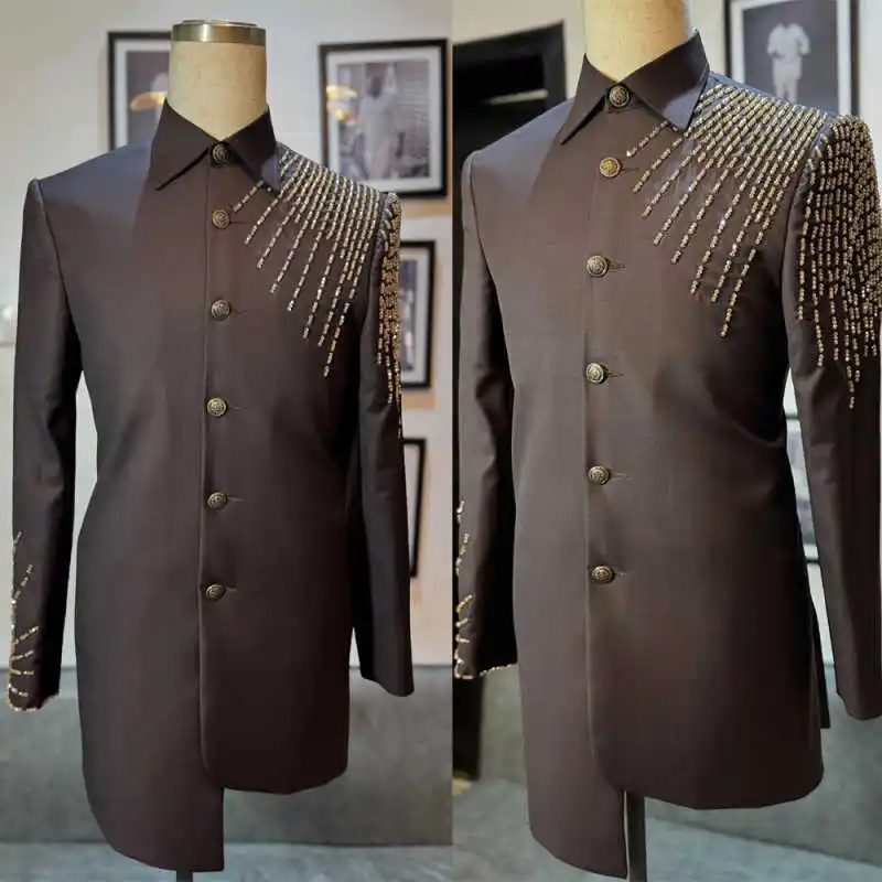 

Fashion Men Suits 1 Pieces Blazer Single Breasted Crystal Formal Occasion Banquet Wedding Groom Tuxedos Wear Customized