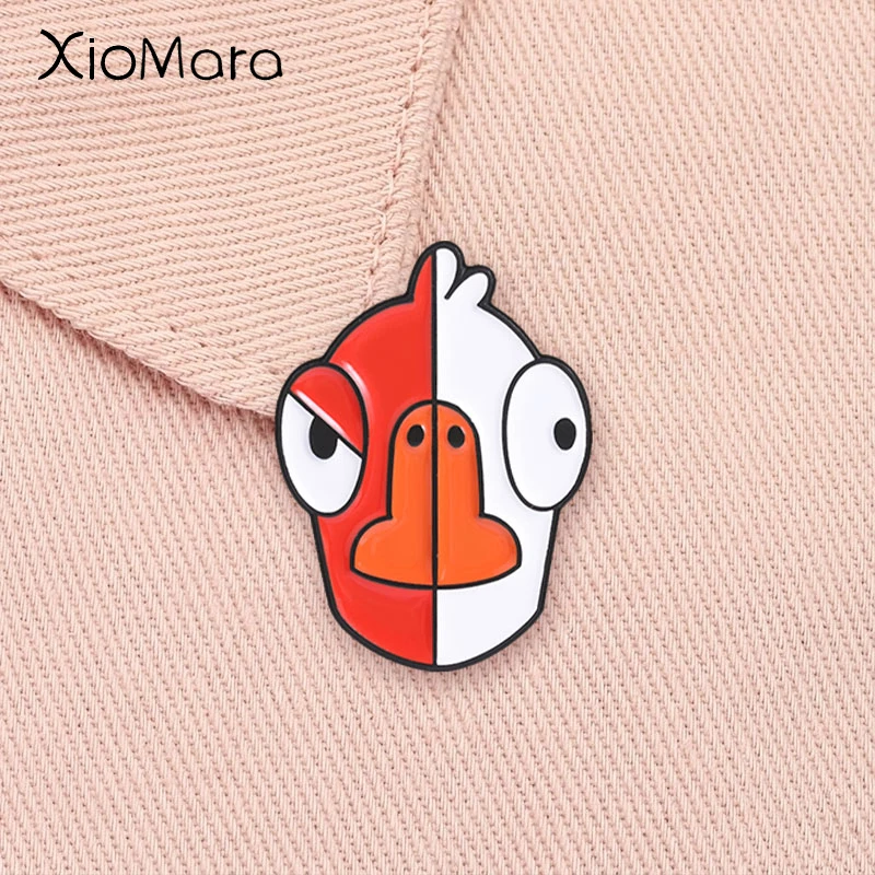 Goose Goose Duck Game Emaille-Anstecknadel Rot-Weiß Gespaltene Gesichter Lustiges Partyspiel Brosche Reversnadel Modeschmuck Geschenk für Gamer-Freunde