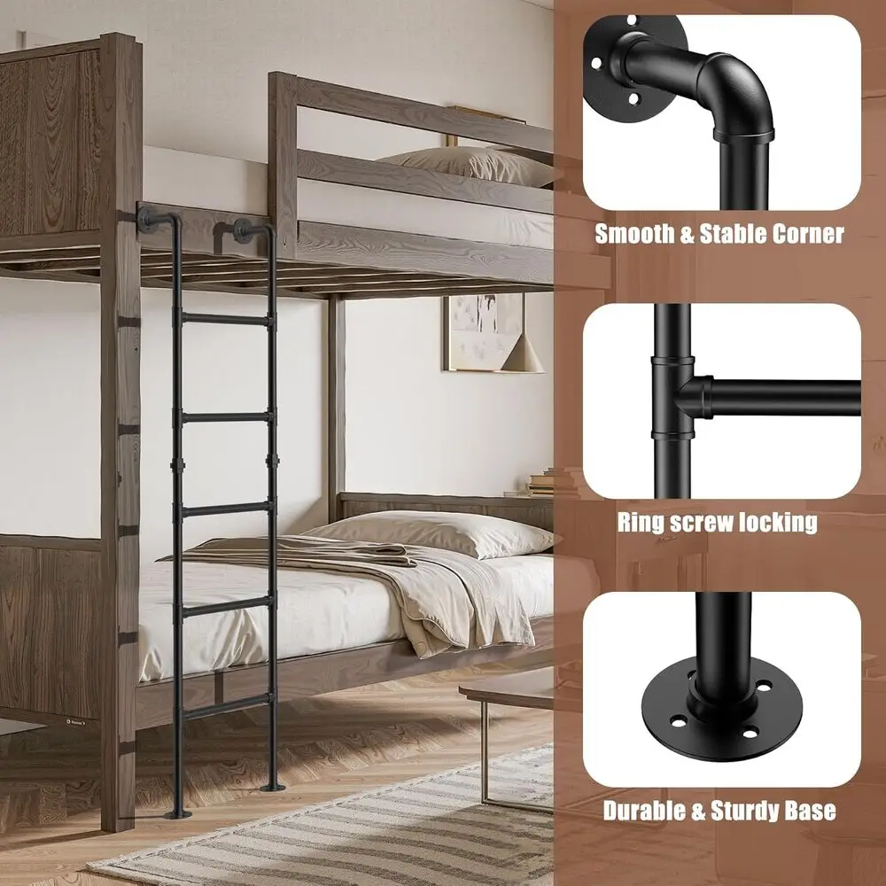 Heavy-Duty 5.6ft RV Bunk Ladder with 5 Rungs, Fire-Escape Style, Supports 355lbs for Home, Attic, and Deck Use