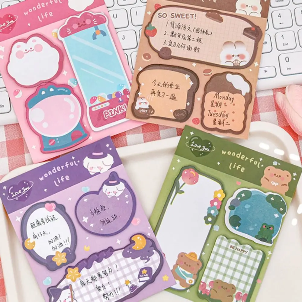 Kawaii Cartoon Strawberry Rabbit Bear Sticky Notes Memo Pad Cute Message N Times Sticky Office Stationery Supply Journal Planner